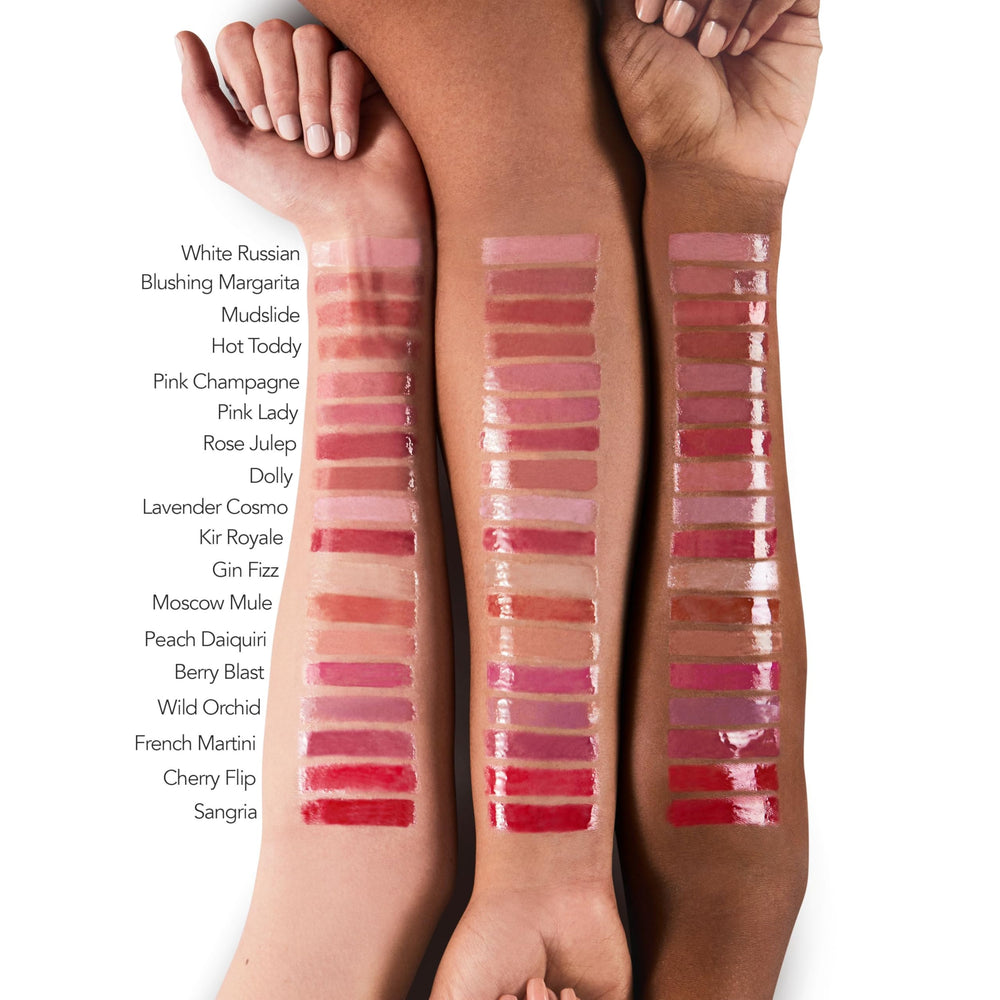 BUXOM Full-On Lip Cream White Russian Mini texture highlights creamy formula and tingling.