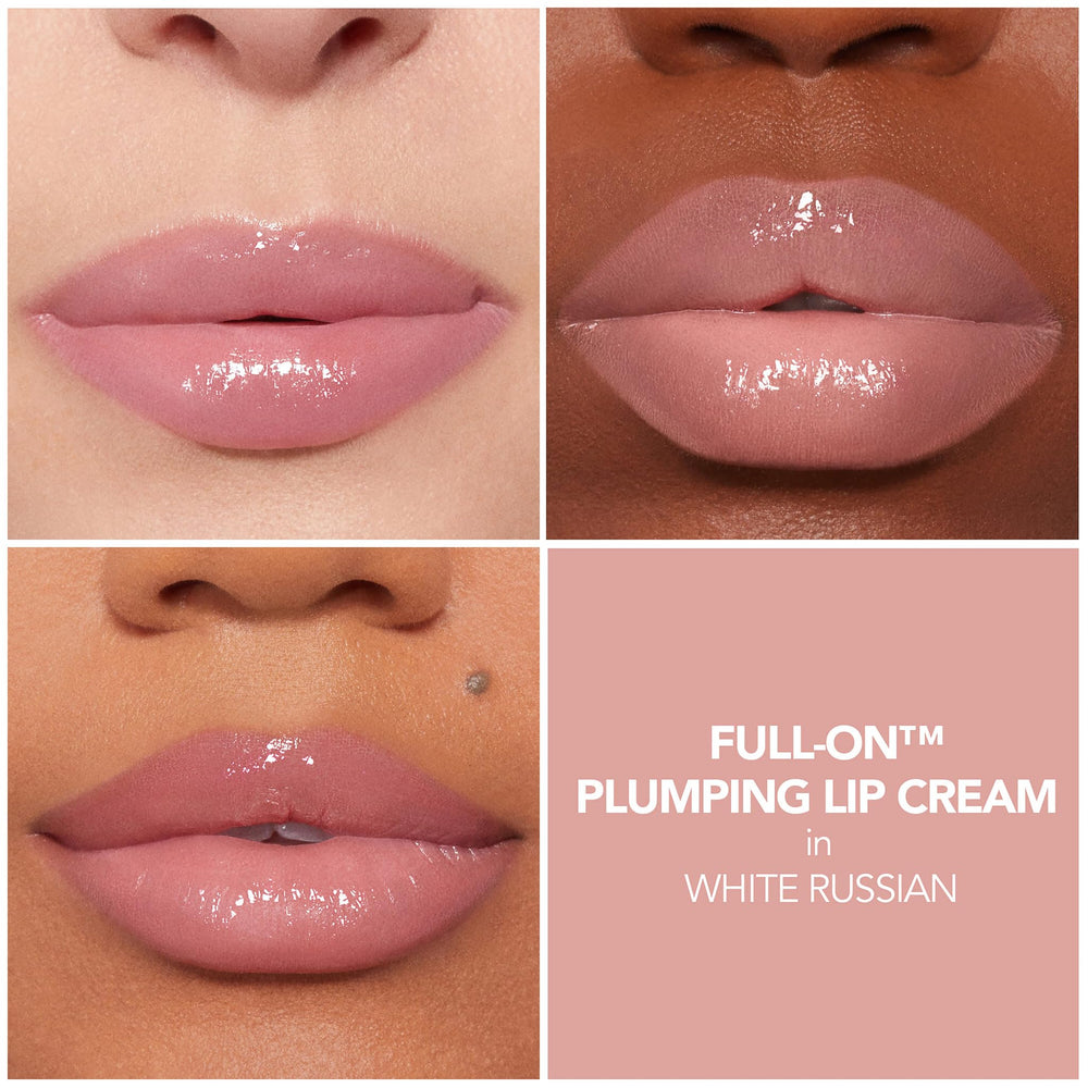BUXOM Full-On Lip Cream White Russian Mini swatch reveals shimmer-free, high-shine color.