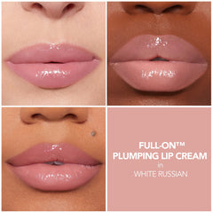 BUXOM Full-On Lip Cream White Russian Mini swatch reveals shimmer-free, high-shine color.