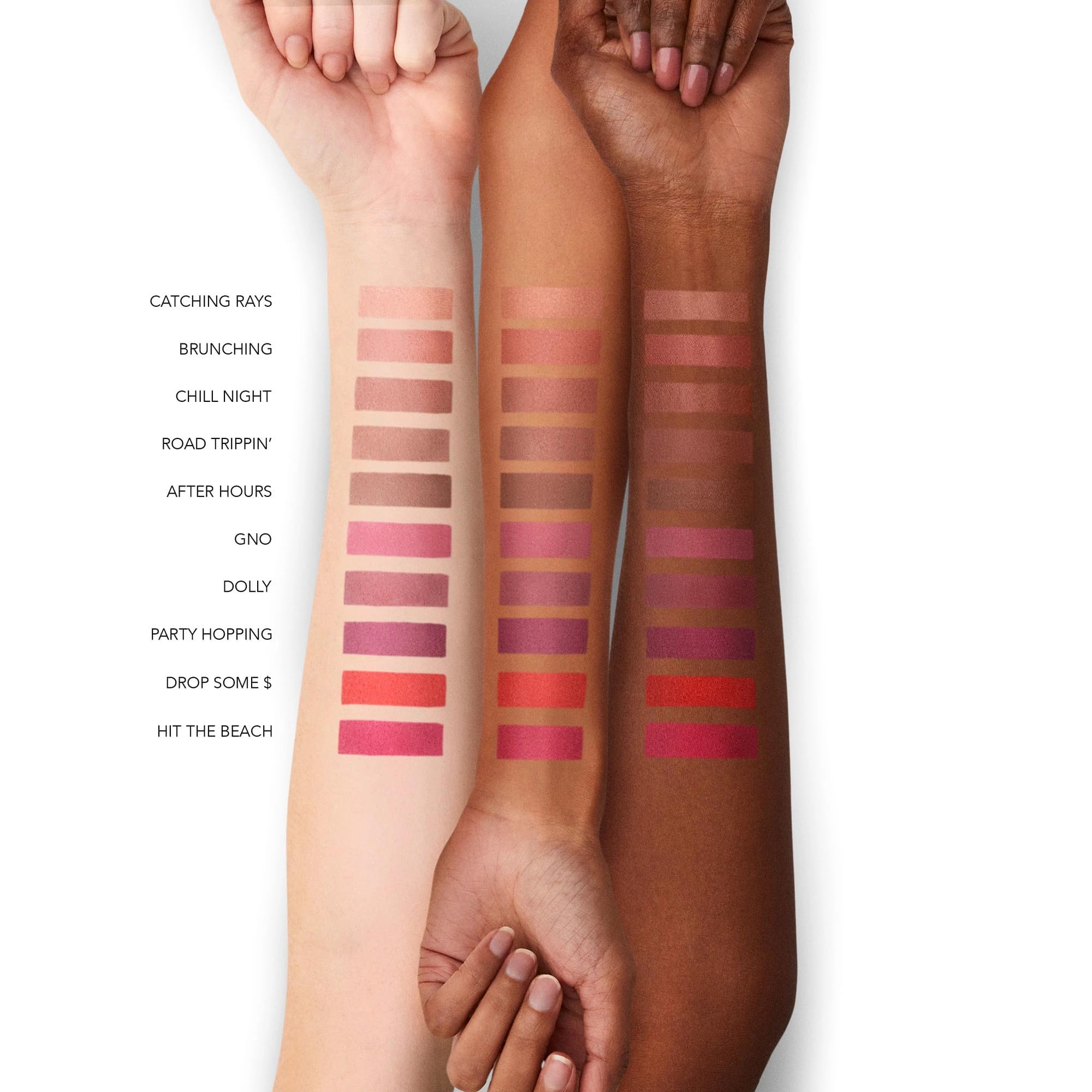 BUXOM After Hours Lip Matte shows velvety suede finish with subtle blur for smooth lips.