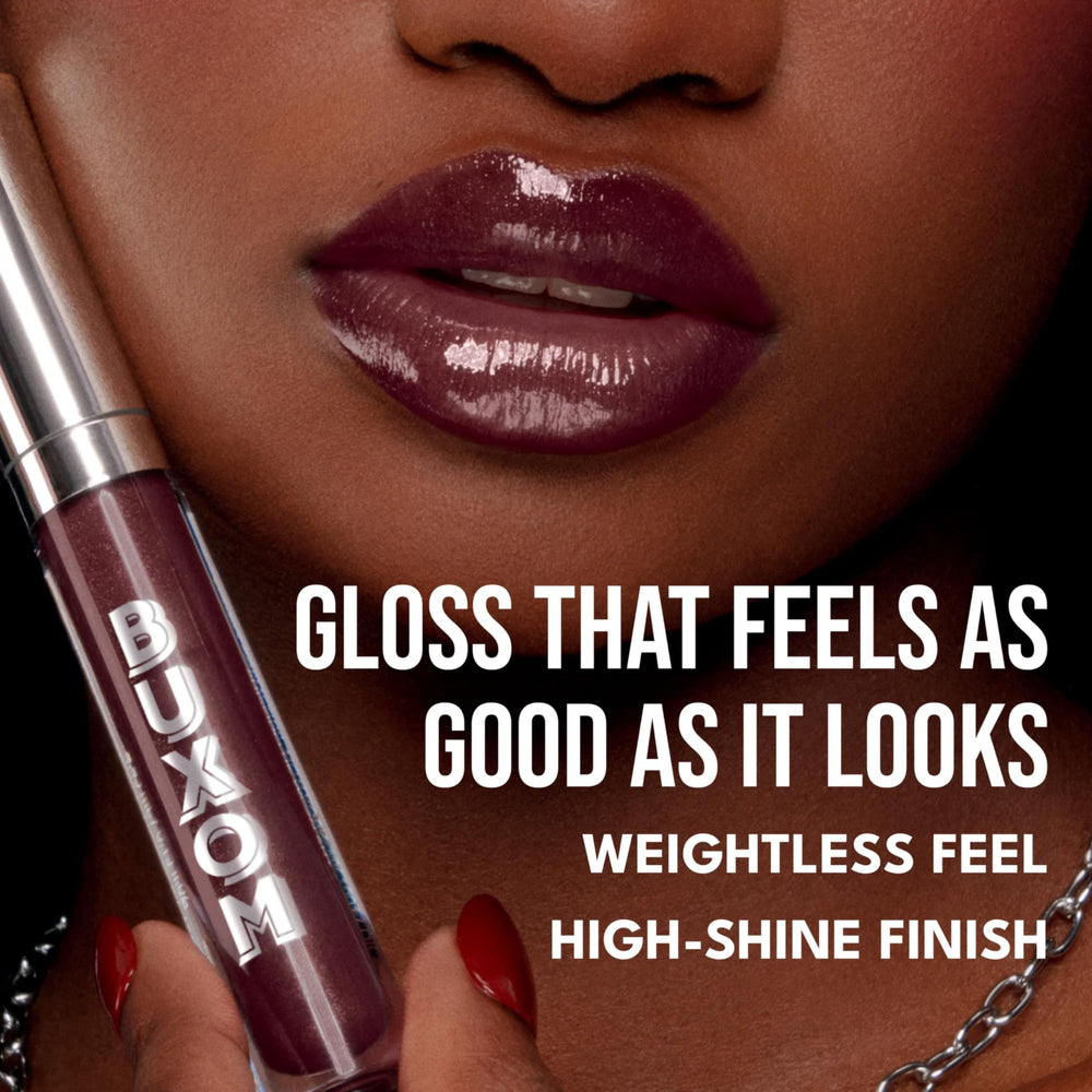 Buxom Full-On Lip Polish Berry Blush Gloss for a vibrant, glossy pout.