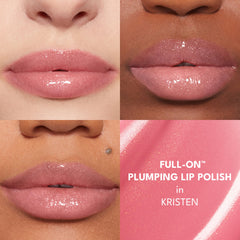 Buxom Full-On Lip Polish Champagne Rose Sparkle creates luminous lips with delicate pearlescent tones.