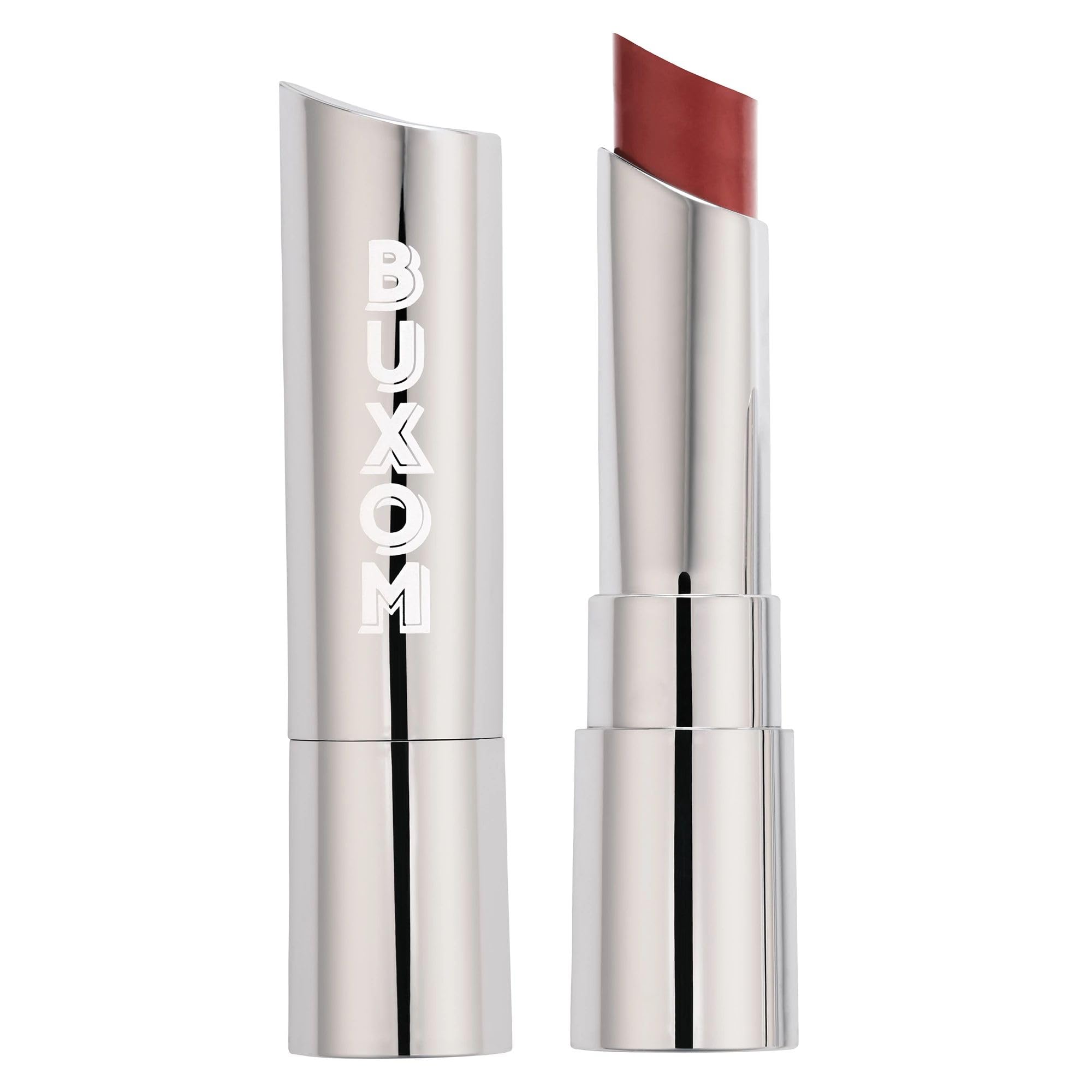Buxom Full-On Plumping Satin Lipstick Hush Hush swatch reveals rich color