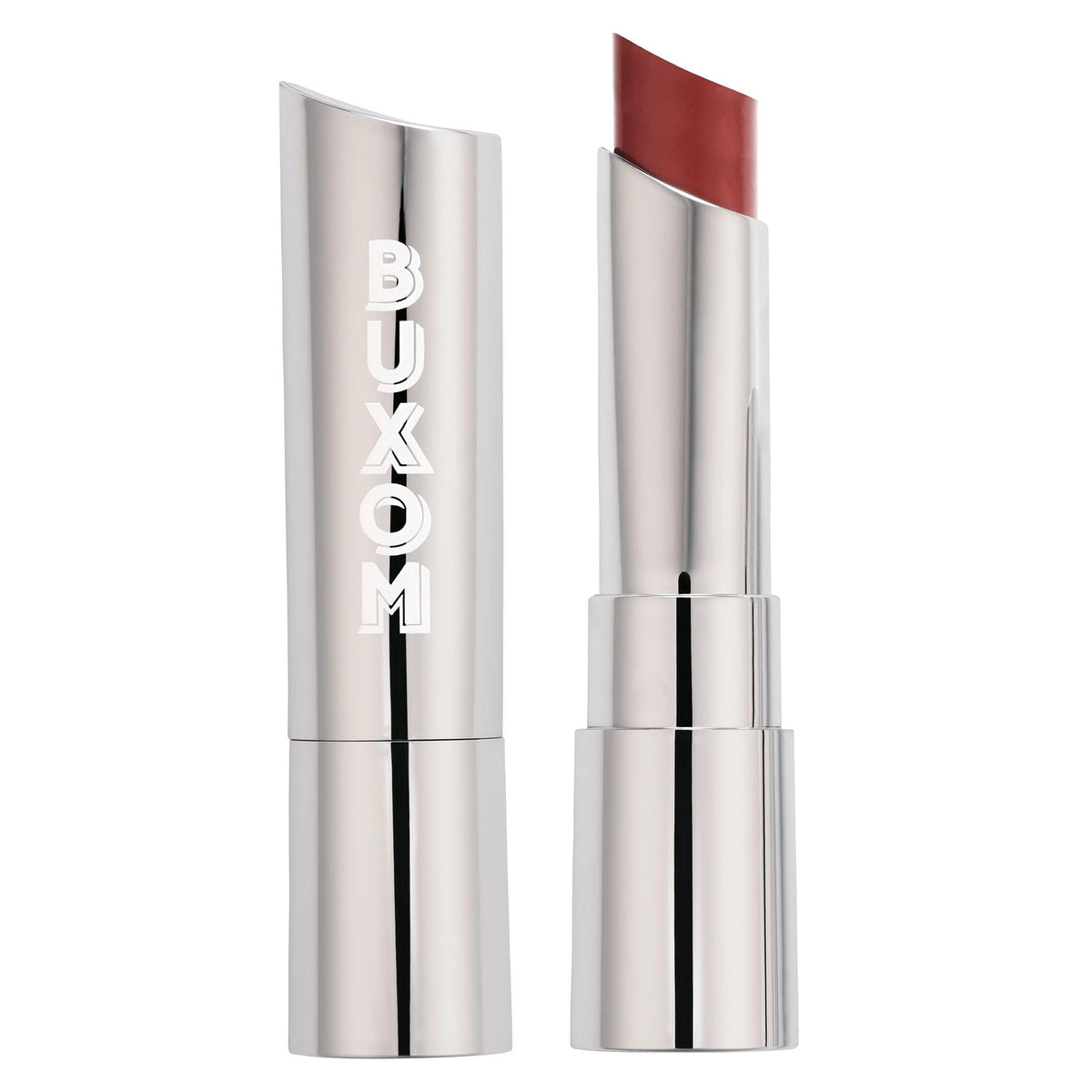 Buxom Full-On Plumping Satin Lipstick Hush Hush swatch reveals rich color