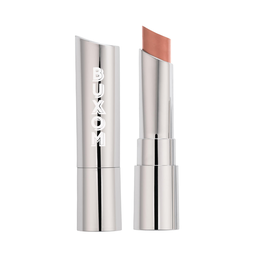 Buxom Full-On Satin Lipstick Skin Tease packaging highlights cruelty-free branding