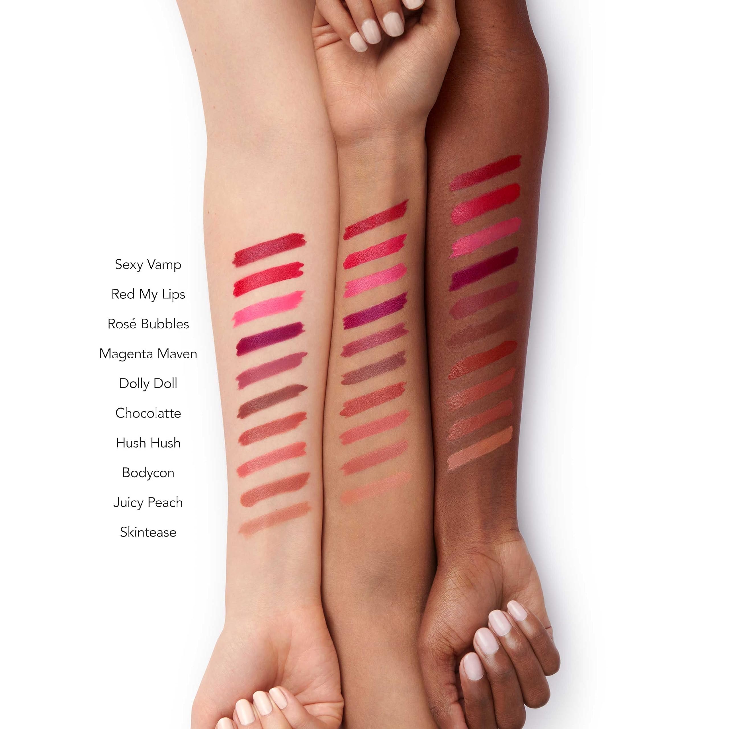Swatch of Buxom Full-On Satin Lipstick in Skin Tease showing pigment