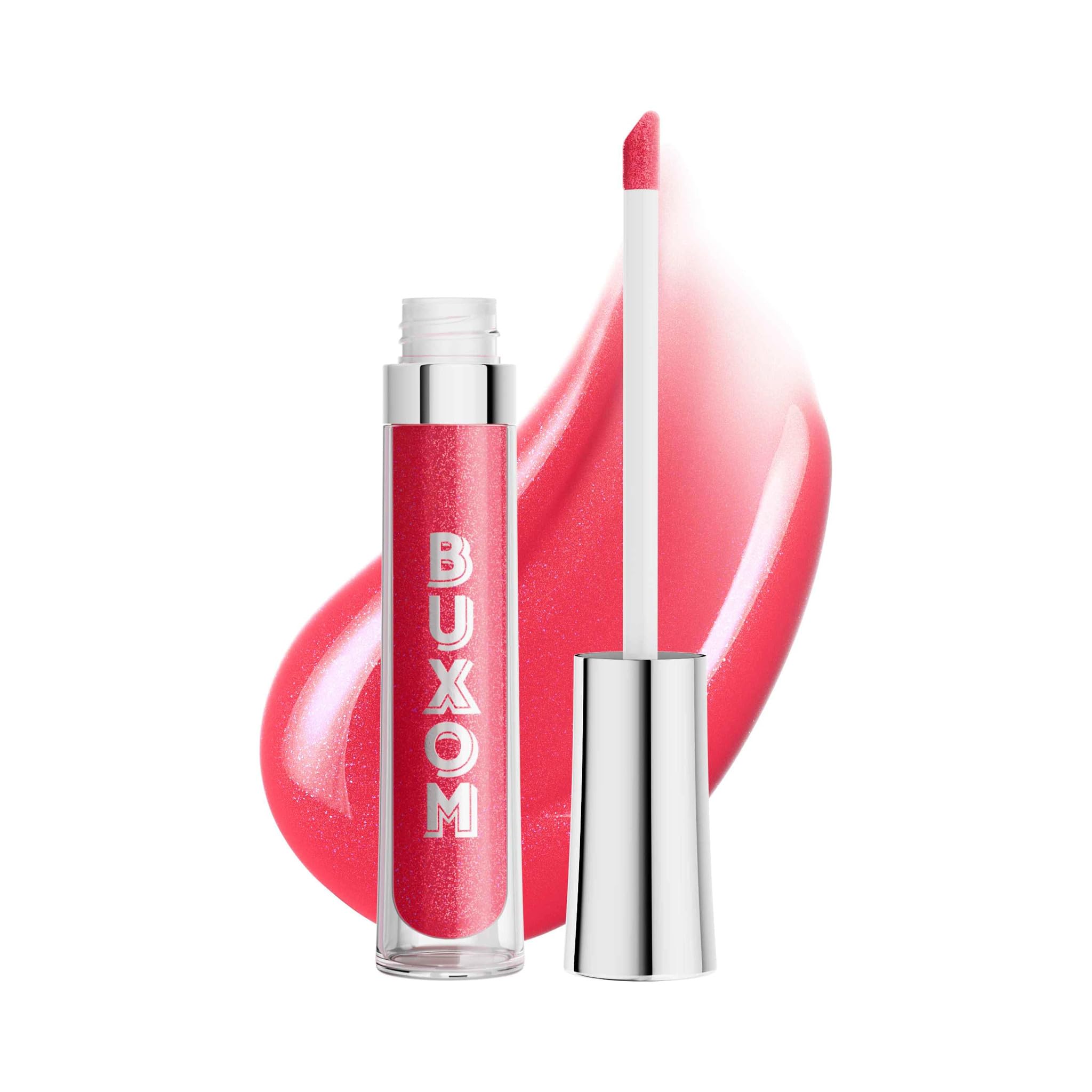 Buxom Full-On AQ Julie swatch showing sheer pink shimmer for lip glow