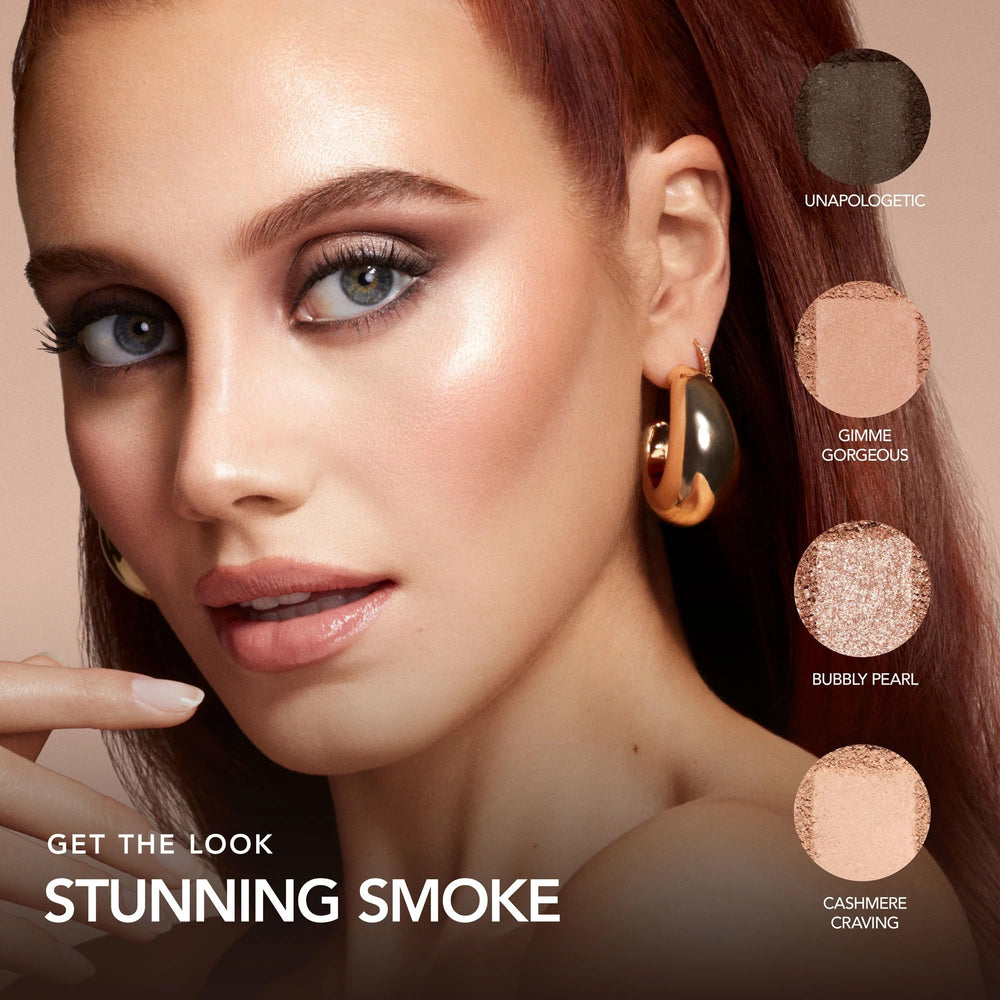 Buxom Iconic Nudes satin swatches with soft, blendable sheen.