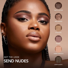 Buxom Iconic Nudes wet-application swatches for intensified pigment.