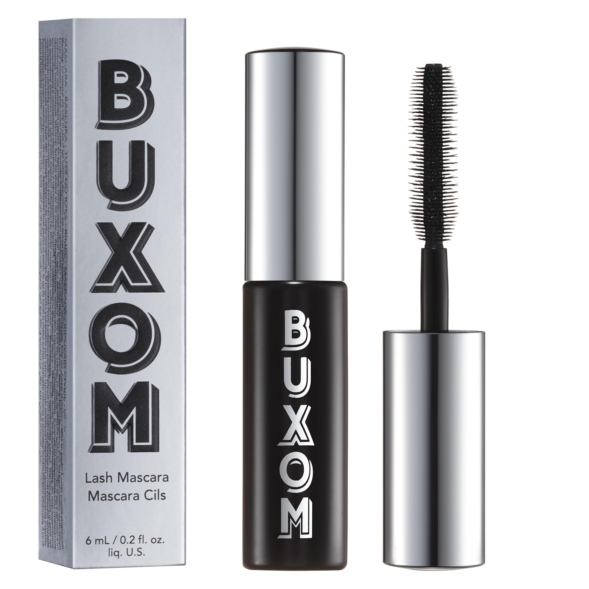 BUXOM Lash Volumizing Mascara bottle with rich black pigment for bold definition.