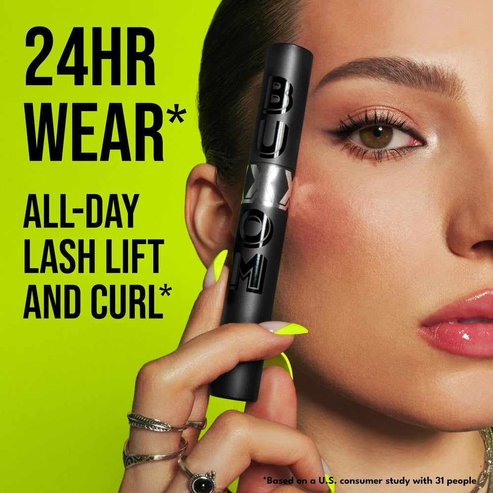 BUXOM Lash Xtension Lift mascara lifted lashes closeup with fan-out look