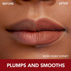 Closeup of lip liner and lipstick set showing defined lip shape.