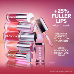 Hyaluronic acid infusion in Buxom Moscow Mule lip oil nourishes lips.