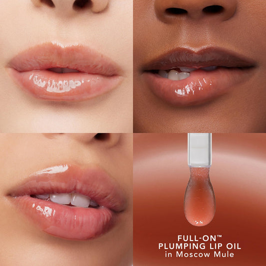 Buxom Moscow Mule plush doe-foot applicator for smooth lip oil application.