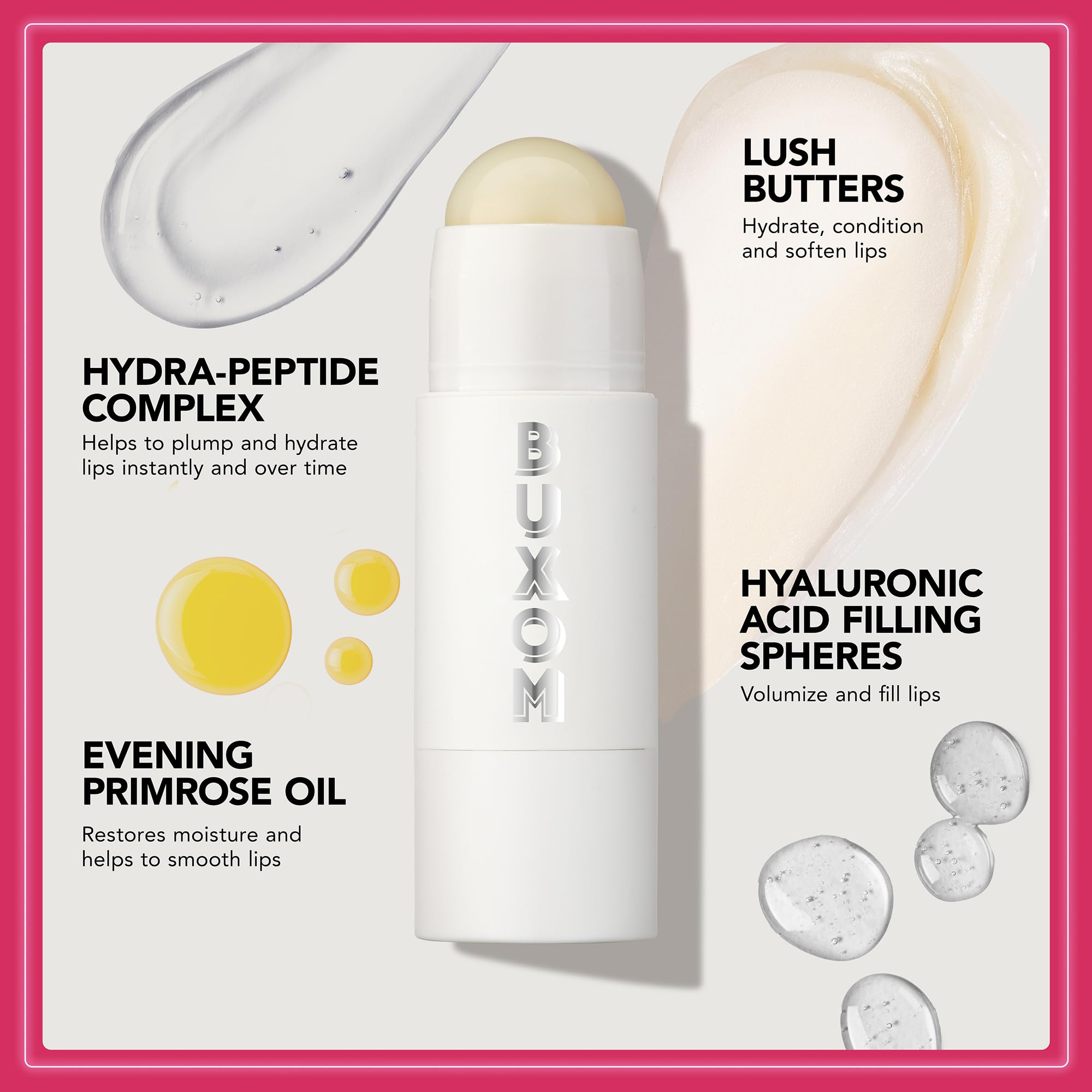 Applying BUXOM balm on lips for instant fullness and moisture