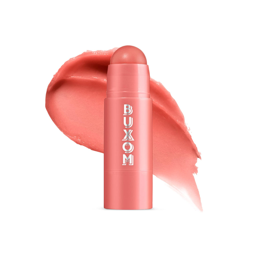 BUXOM Power-Full Plumping Lip Balm First Crush in use delivers hydrated color