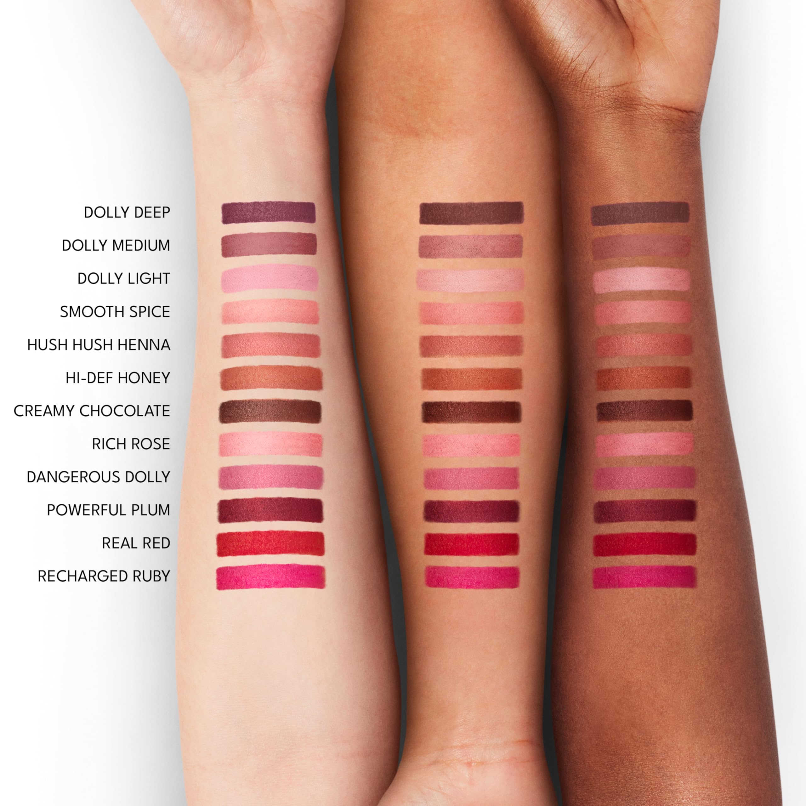 BUXOM Power Line Recharged Ruby sunflower and avocado oils hydrate lips.