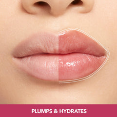 Buxom Raspberry Glaze balm texture swirls on lips with sheer color