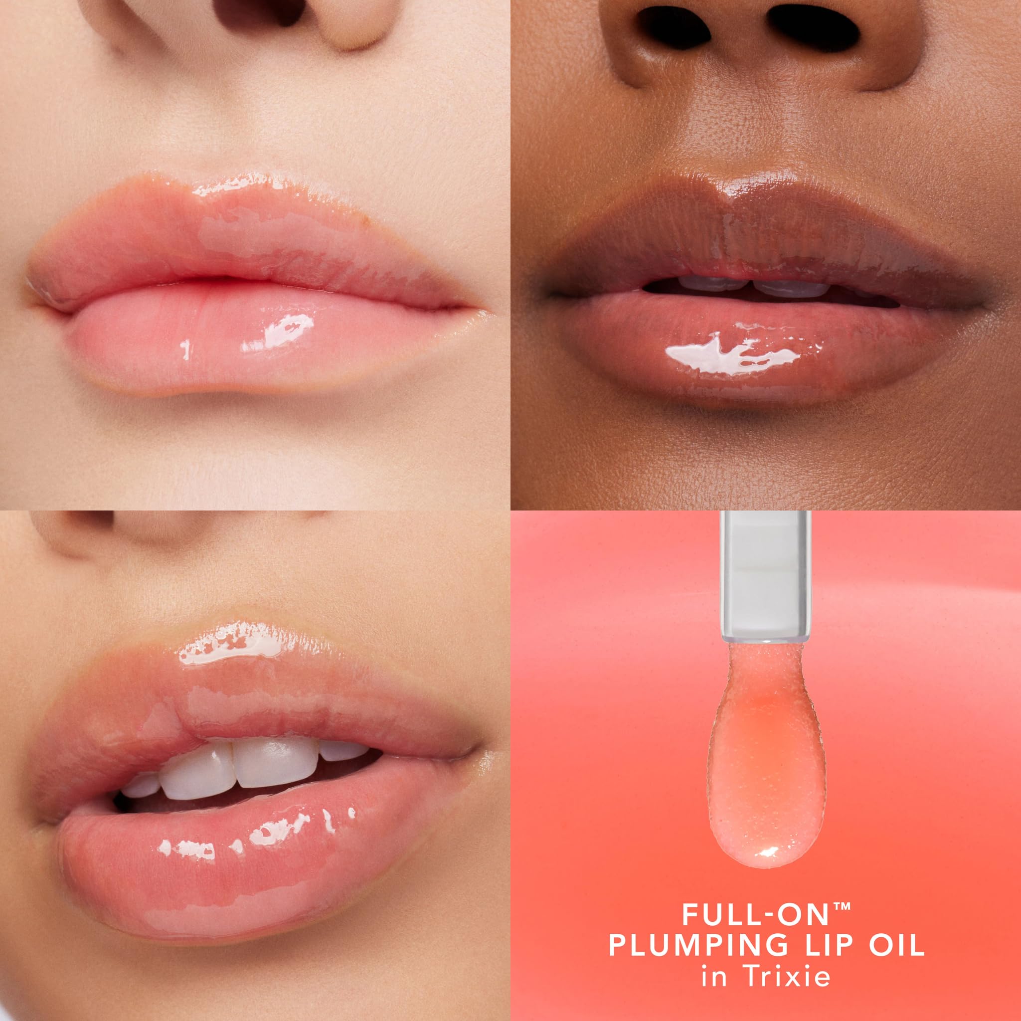 Close-up of lips with Buxom Trixie lip oil for a fuller look