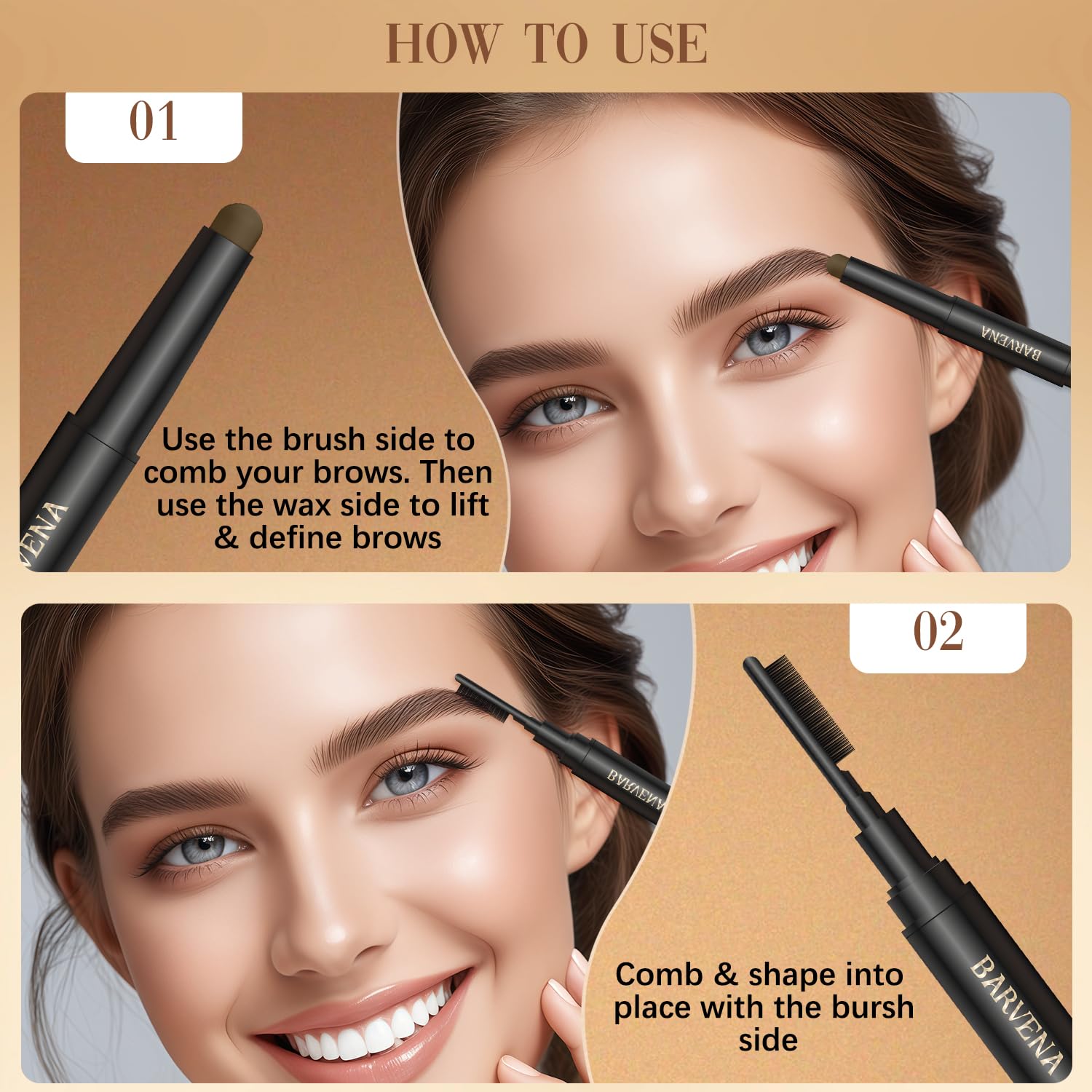 BuyiHoen eyebrow lifting wax stick on-brow view shows natural lift.