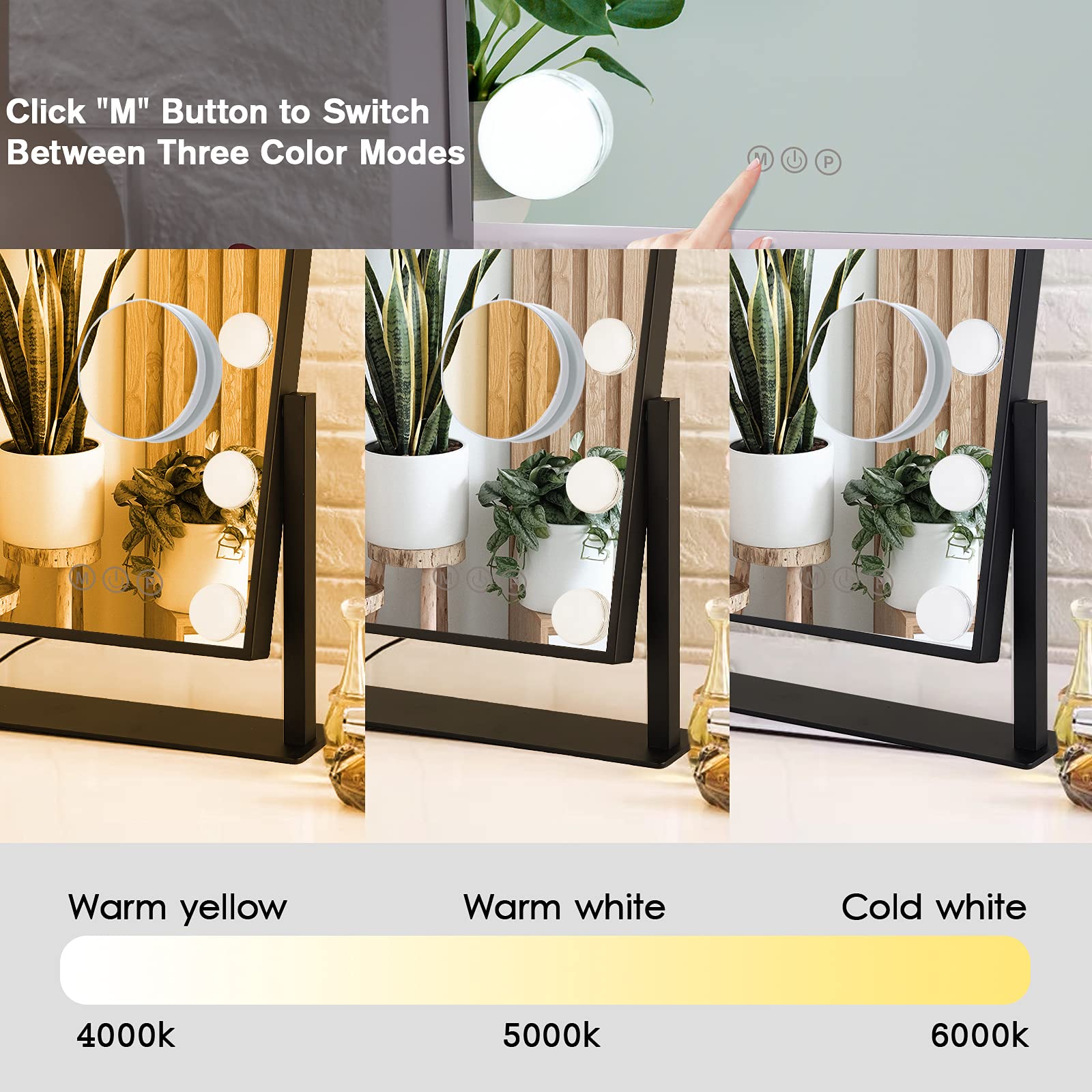 BWLLNI vanity mirror with lights offering 360-degree rotation for flexible angles.