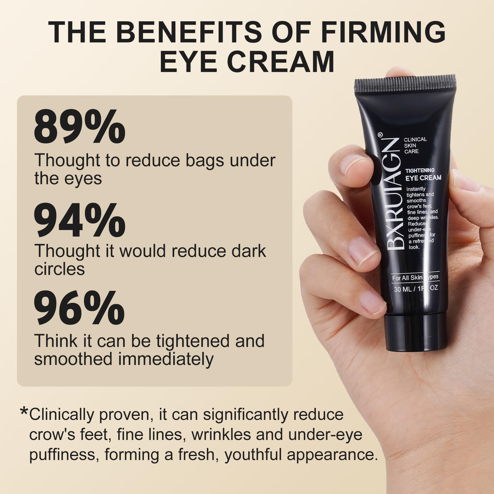BXRUIAGN Instant Eye Tightener night routine shot hints at nightly renewal potential.