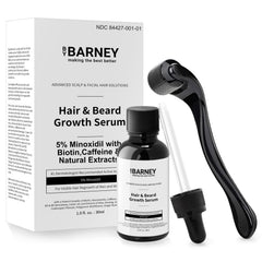 BY BARNEY Minoxidil Serum bottle with dropper for precise scalp application.