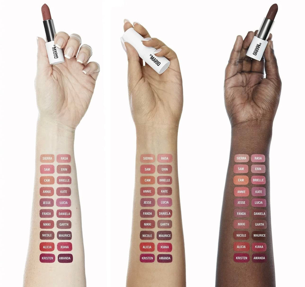 BY MARIO Ultra Suede Lipstick being applied for a soft-matte, long-lasting look.