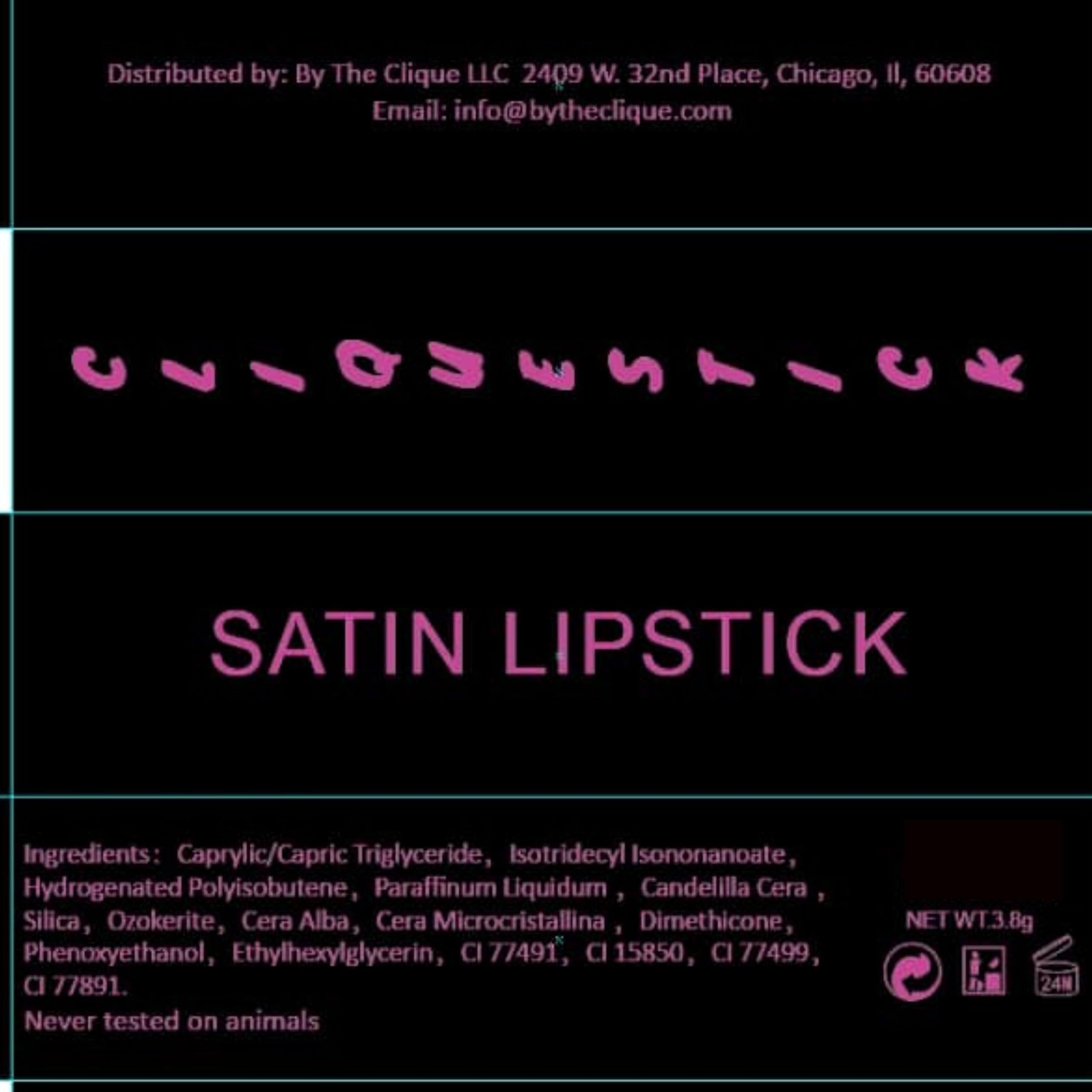 By The Clique cruelty-free vegan label signals ethical lipstick choice.