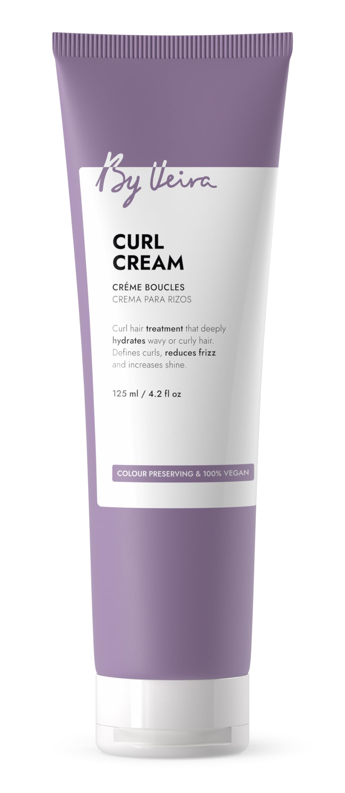 By Veira Curl Cream bottle demonstrates a nourishing formula for defined curls.