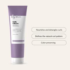 Close-up of By Veira Curl Cream texture shows lightweight moisture for frizz-free waves.