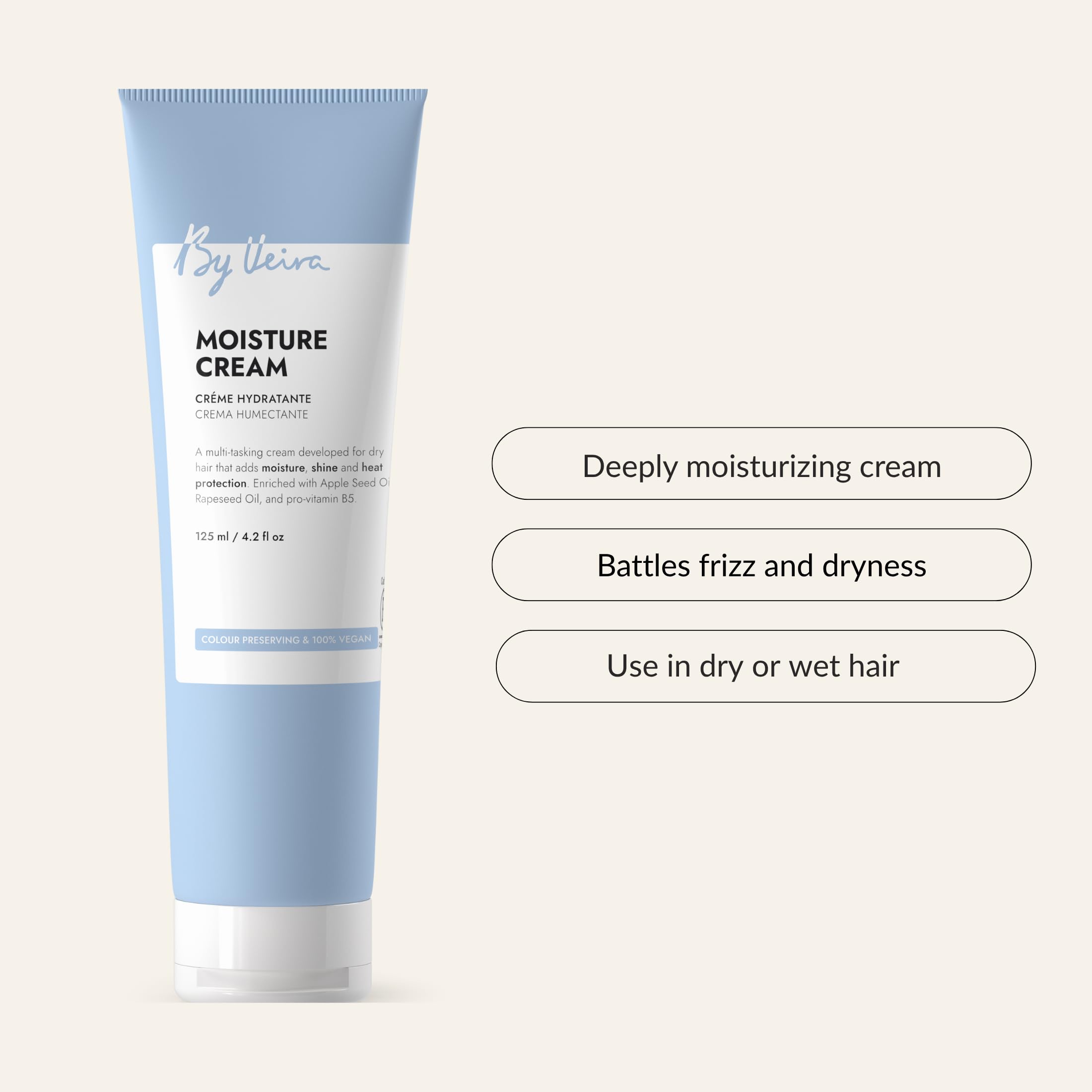 By Veira Moisture Cream being applied to hair for smoother, shinier results