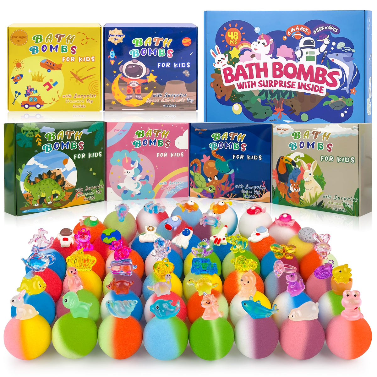 BYGGVIR 48-piece kids bath bombs packaging shown as a gift-ready set for birthdays.