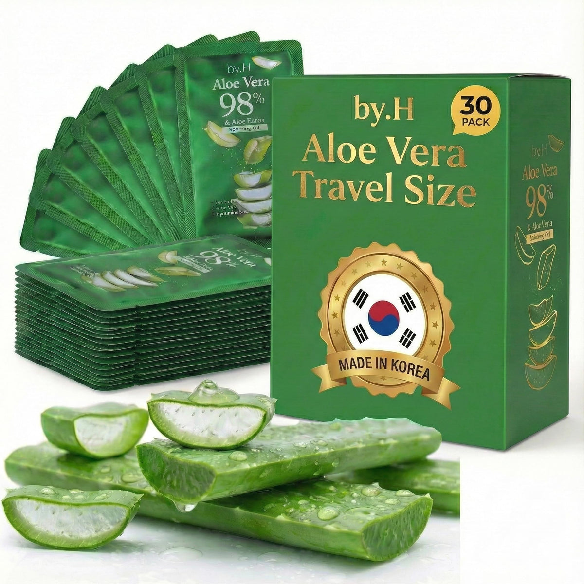 by.H travel size aloe vera gel packets for on-the-go hydration
