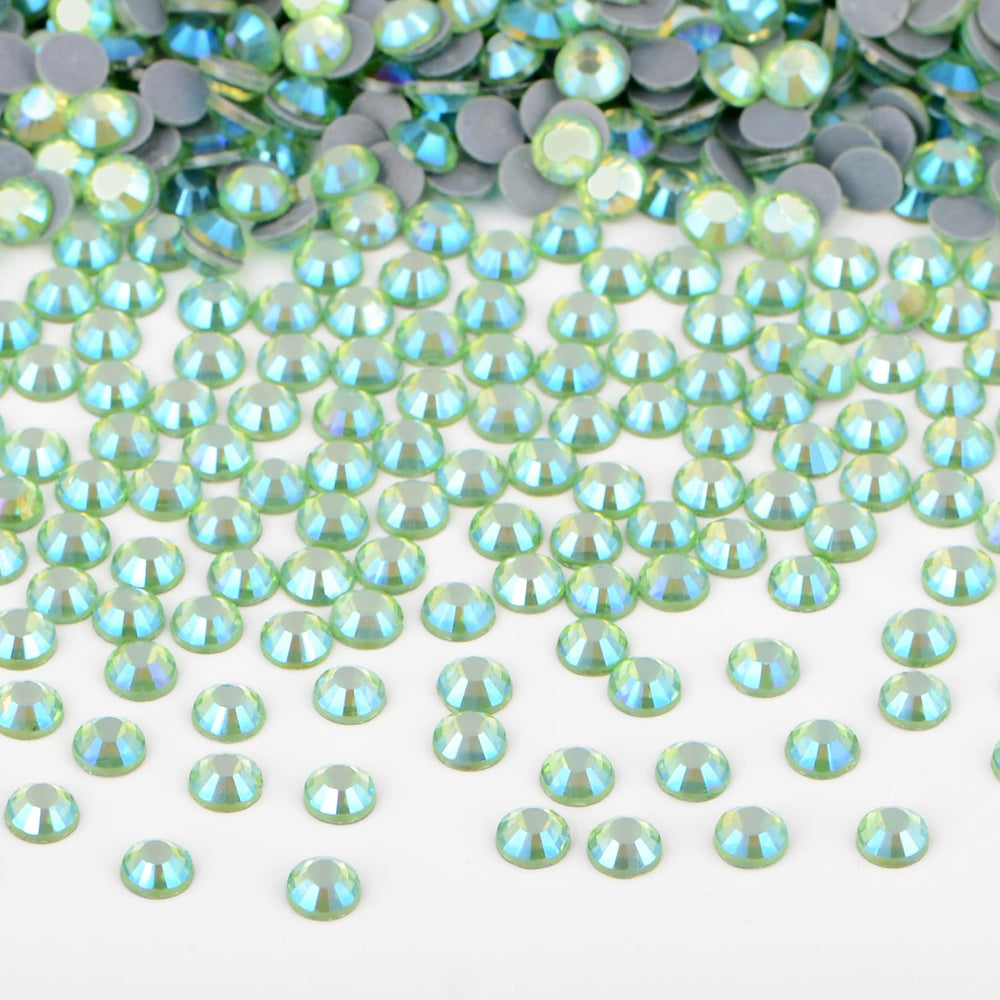 Bymitel hotfix Peridot AB rhinestones 4.8mm for crafts and jewelry designs.
