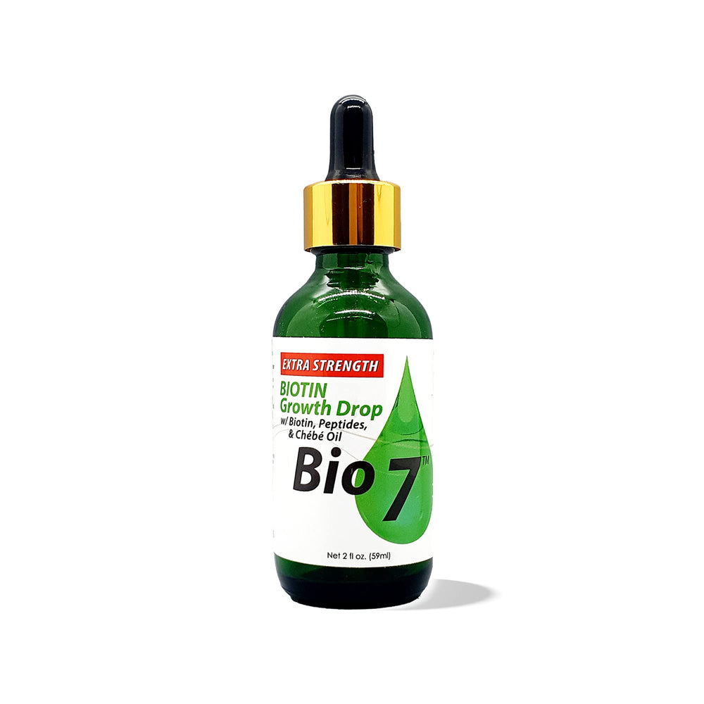 By Natures Bio7 Biotin Growth Drop bottle pour shows the product in action for scalp care