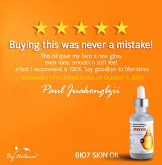 By Natures Bio7 Skin Oil packaging highlighting sustainable skincare