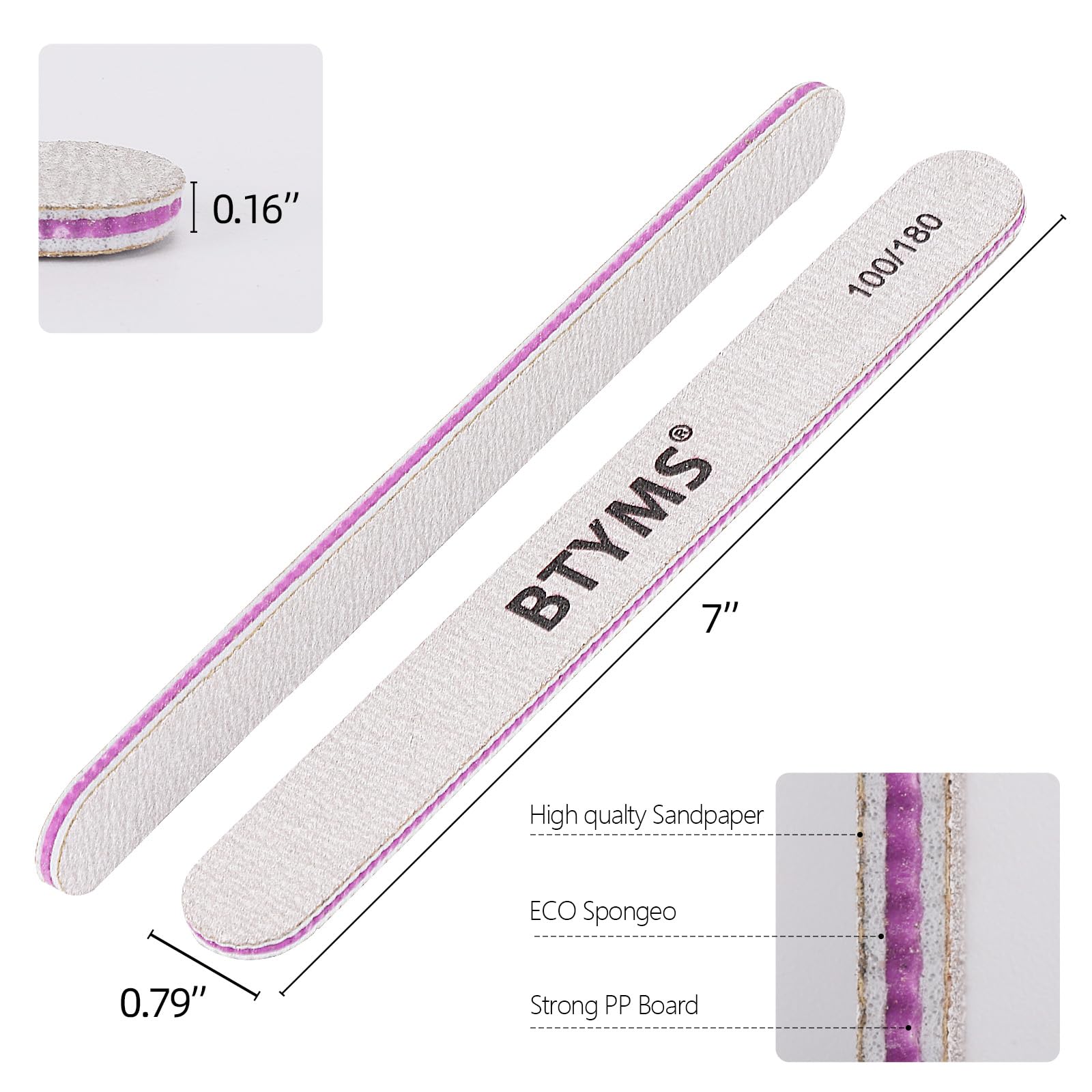 BTYMS nail files 100 grit for acrylic nails ideal for length reduction and shaping
