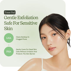ByUR Green Wonder toner pad applied to face for soothing care.