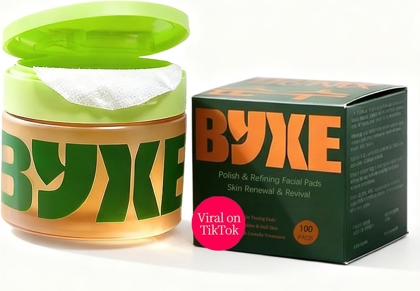 BYXE Snail Mucin toning pads pack close-up highlighting hydration and prepping the skin.