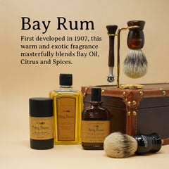 C.O. Bigelow Bay Rum label close-up showcasing citrus-spice notes