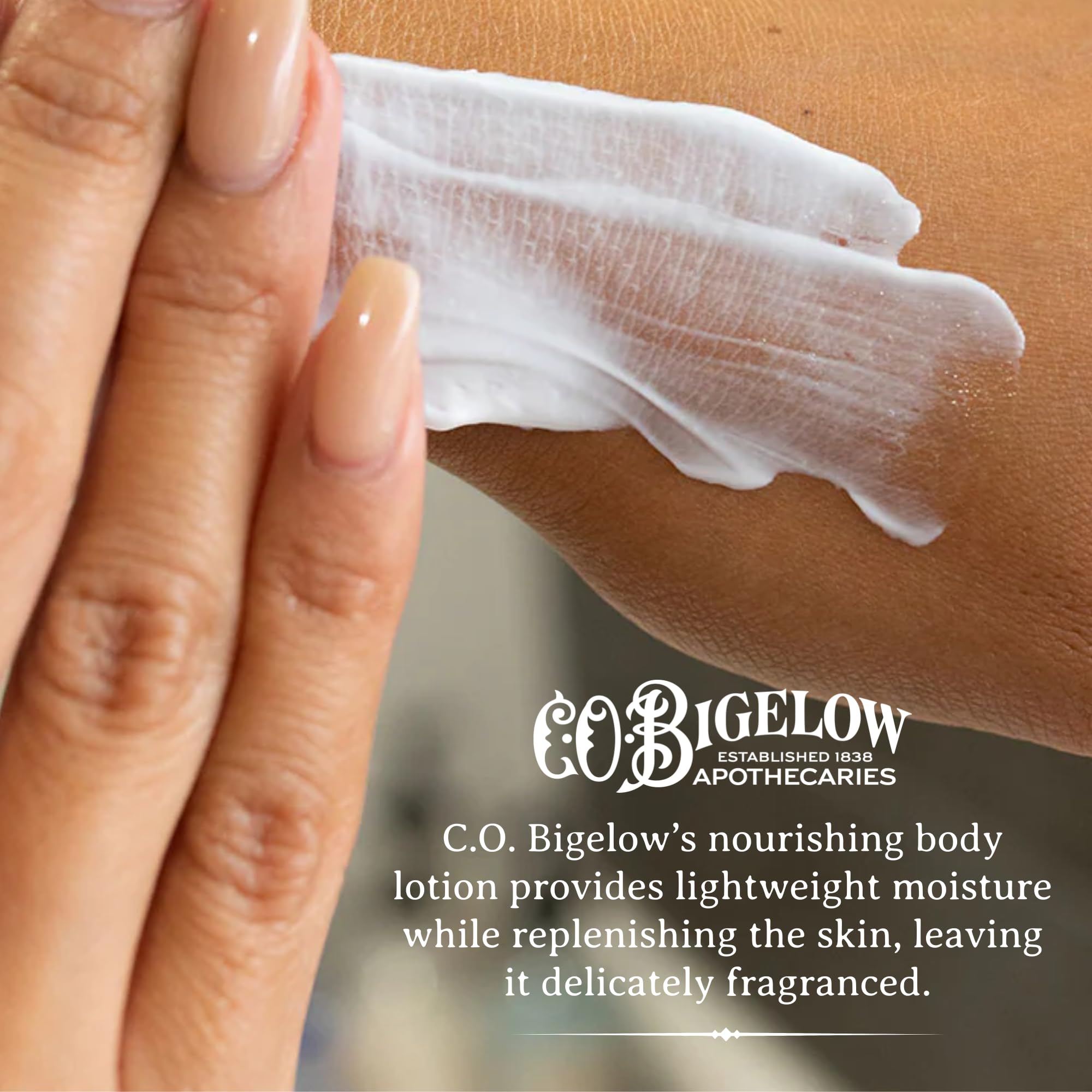 Close-up of Bergamot Body Lotion cream texture showing smooth, non-greasy finish