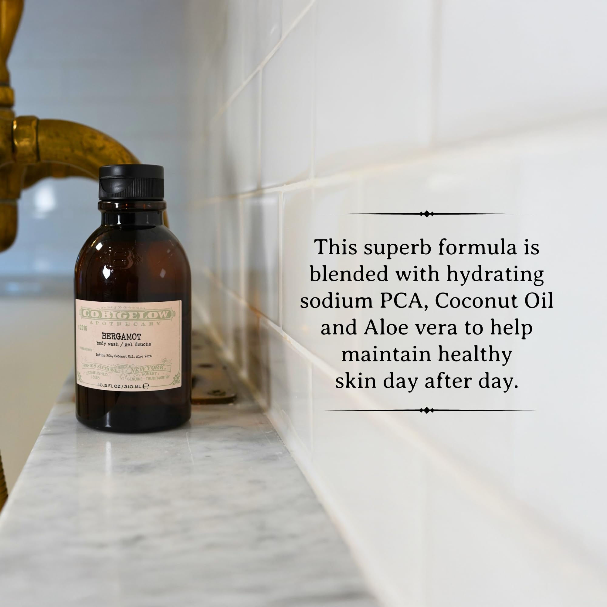C.O. Bigelow Bergamot Body Wash with aloe vera soothes skin.