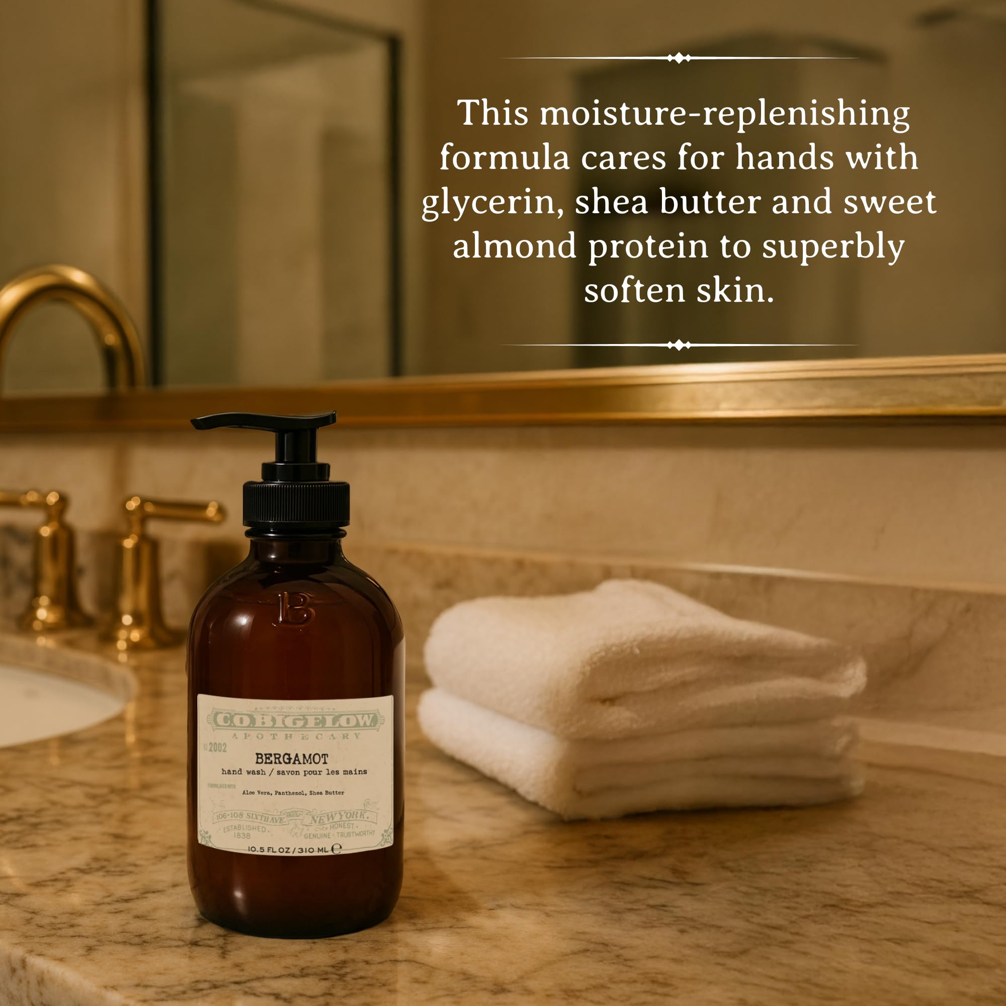 C.O. Bigelow Bergamot Hand Wash rich-lather closeup shows luxurious foam.
