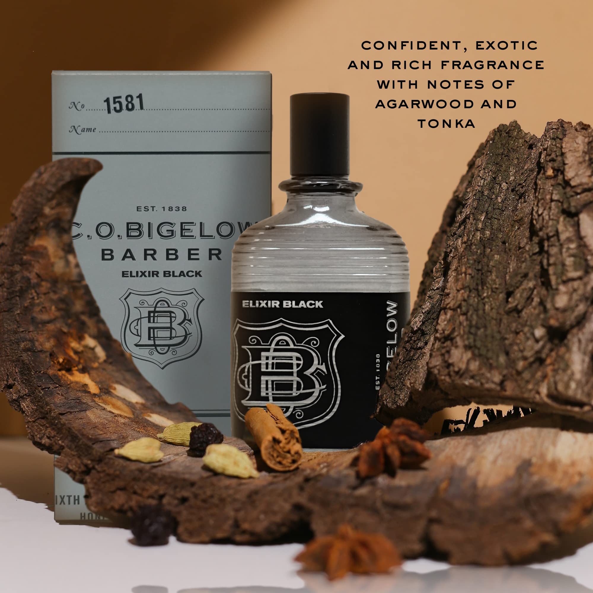 Close-up of the amber glass bottle highlights warm musk and vanilla notes.