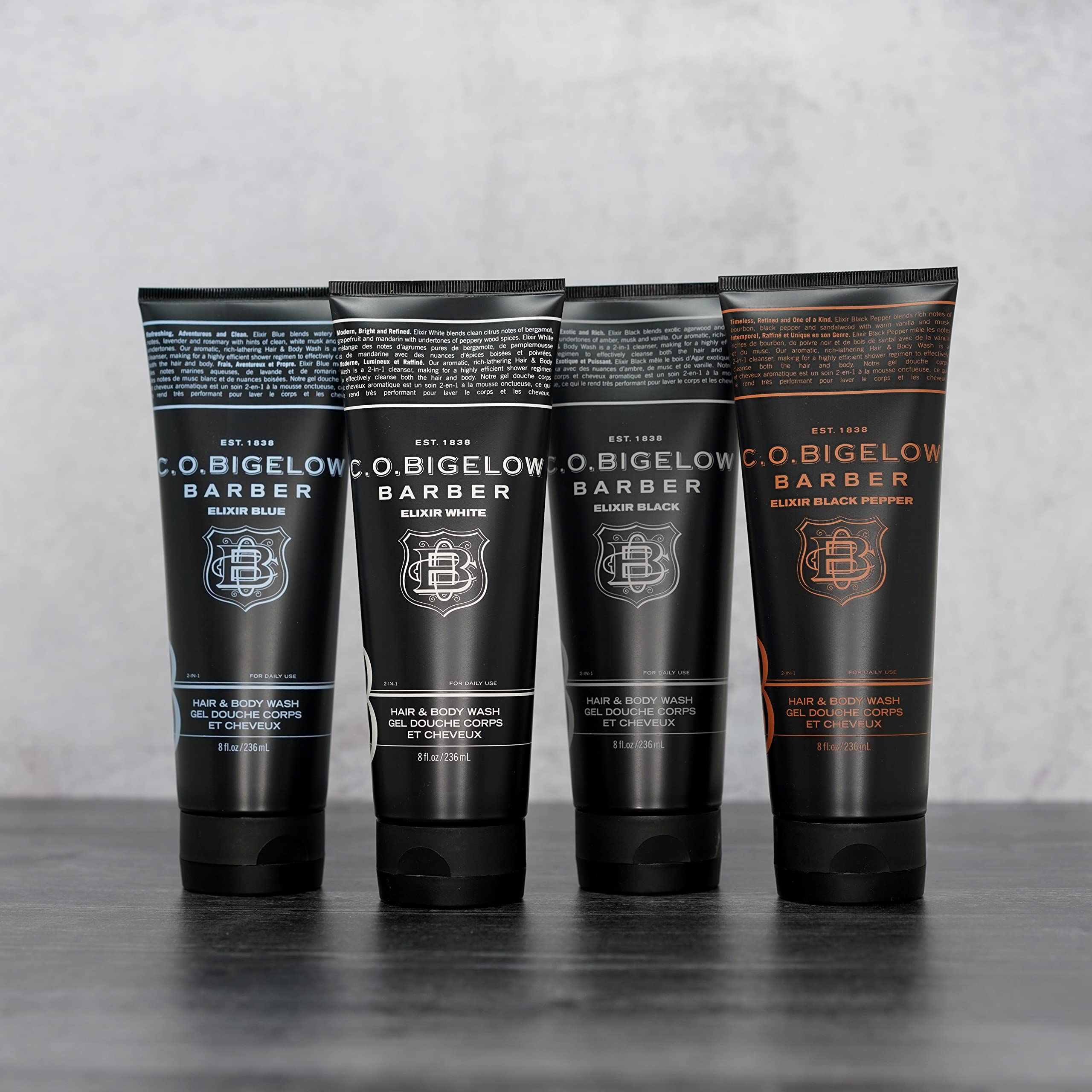 C.O. Bigelow Elixir Blue packaging flatlay highlights vegan, cruelty-free formula