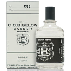 C.O. Bigelow Elixir White bottle front showing modern masculine fragrance and long-lasting feel