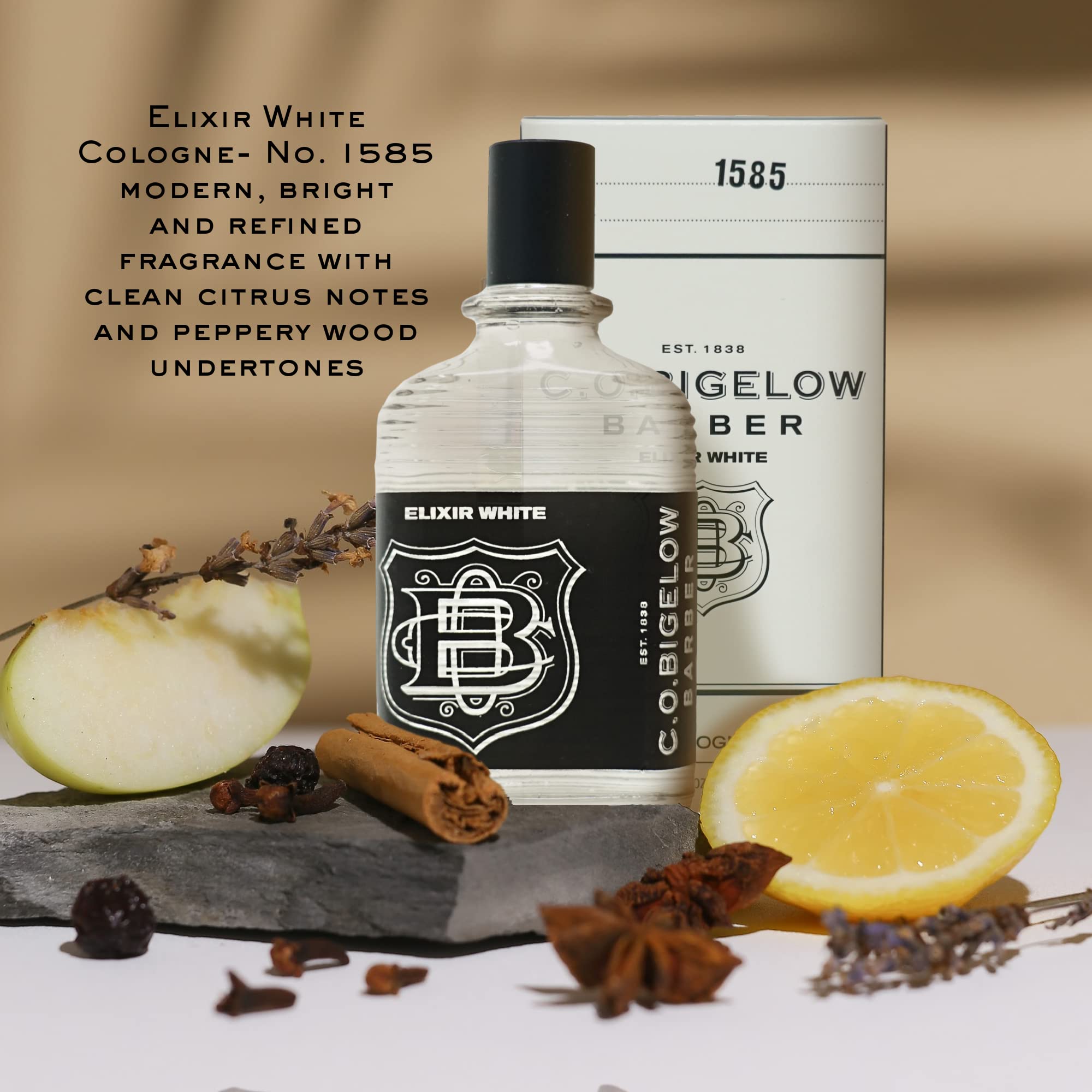 C.O. Bigelow Elixir White label detail highlighting premium packaging