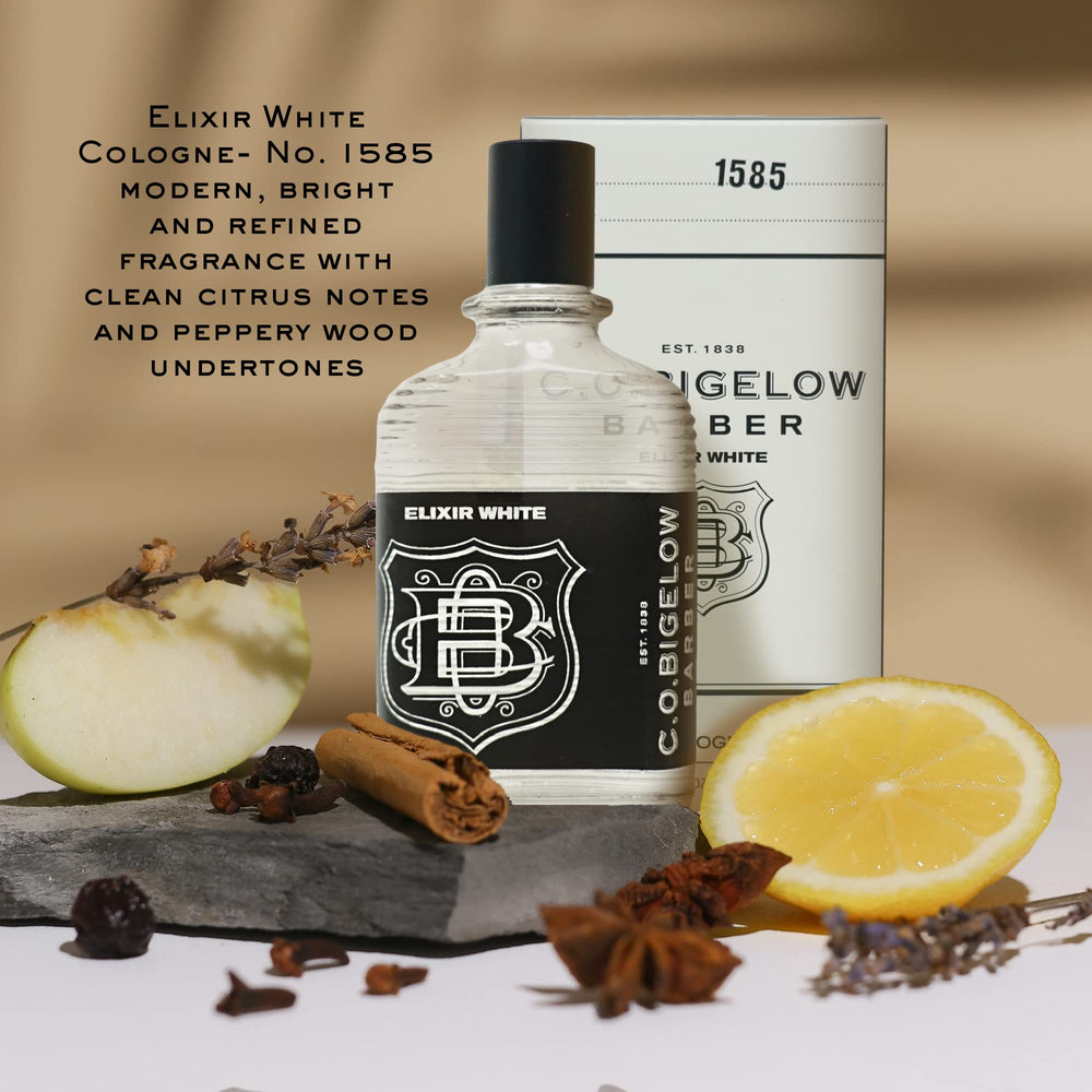 C.O. Bigelow Elixir White label detail highlighting premium packaging
