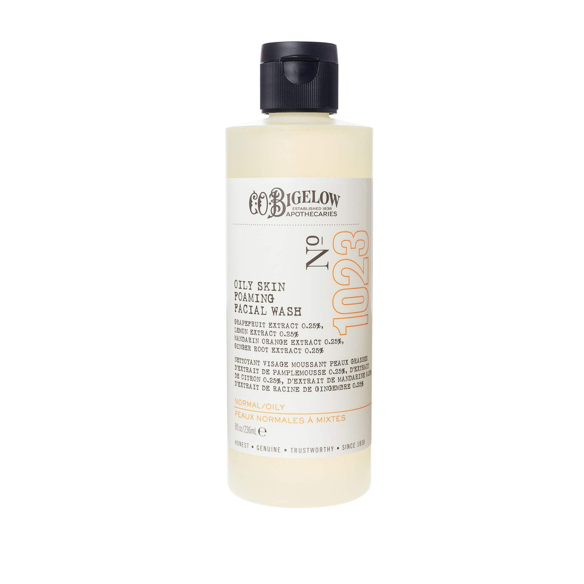 C.O. Bigelow foaming facial wash bottle for oily skin, refreshing cleanse.